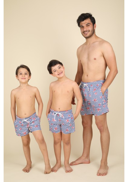 TF018 Cizgi Yıldız Desenli Erkek Mayo Şort