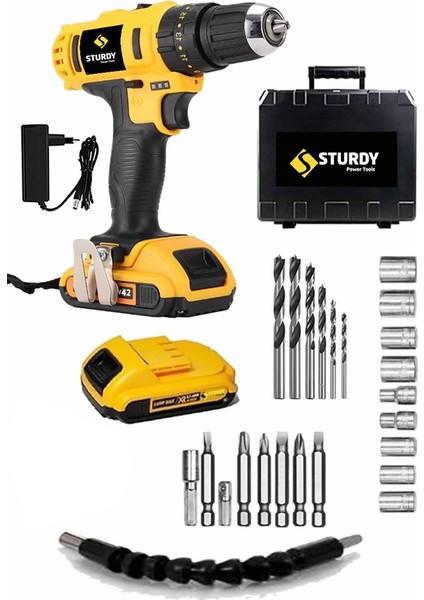 Power Tools 42 Volt 5.0 Amper HADY SERİ  Çift Akülü 27 Parça Uç Setli Şarjlı Vidalama Matkap