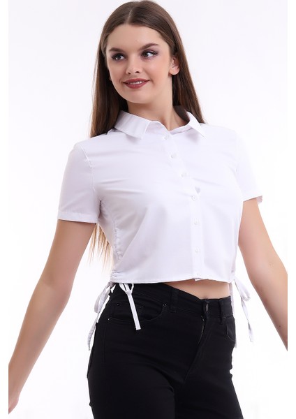 21333812 Dok.yanları Büzgülü Kısa Gömlek Beyaz