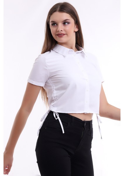 21333812 Dok.yanları Büzgülü Kısa Gömlek Beyaz modelleri