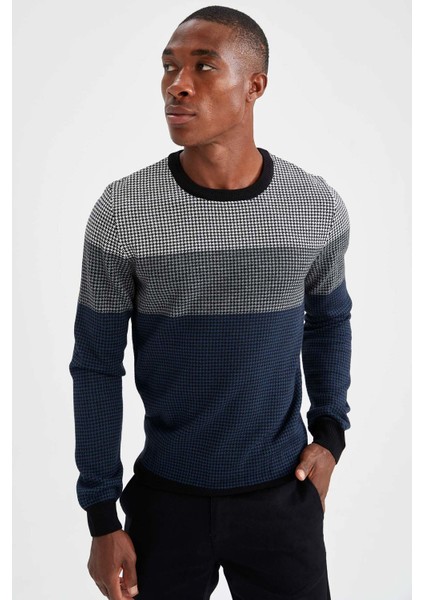 Slim Fit Blok Desenli Triko Kazak R8975AZ20WN