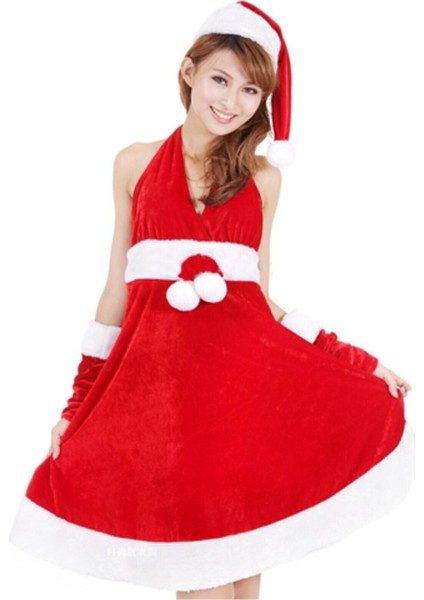 Yetişkin Noel Anne Kostümü Kadife Kumaş