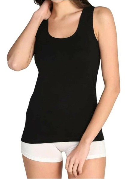 10 Adet Siyah Renk Ribana Kalın Askılı Atlet