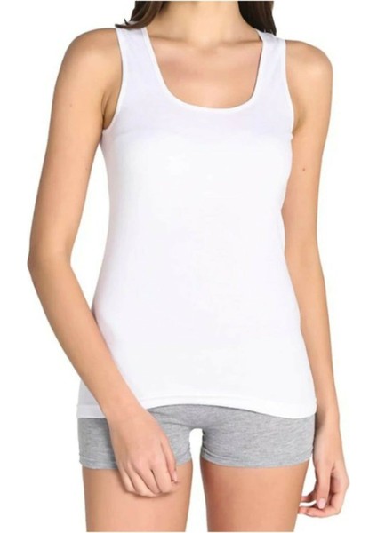 10 Adet Beyaz Renk Ribana Kalın Askılı Atlet