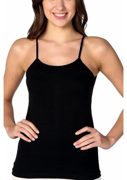 5 Adet Siyah Renk Likralı Ip Askılı Atlet