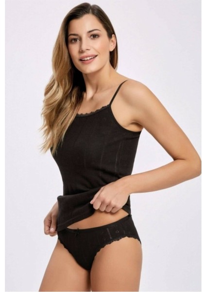 12 Adet Siyah Renk Jakarlı Ip Askılı Atlet