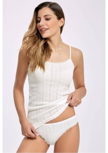 12 Adet Ekru Renk Jakarlı Ip Askılı Atlet