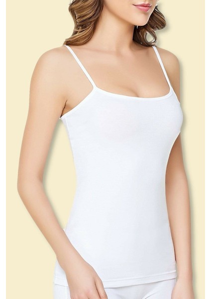 6 Adet Beyaz Renk Likralı Ip Askılı Atlet