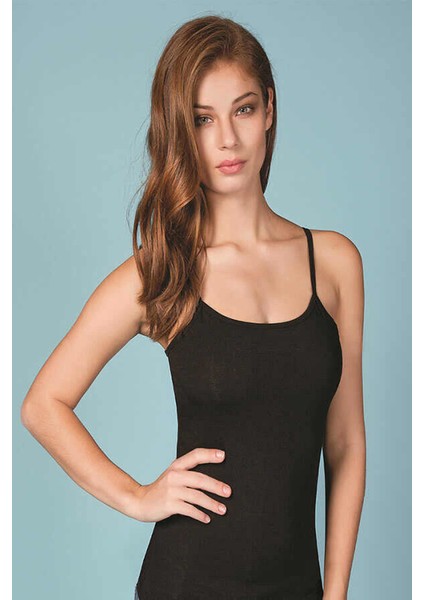 6 Adet Siyah Renk Ip Askılı Atlet