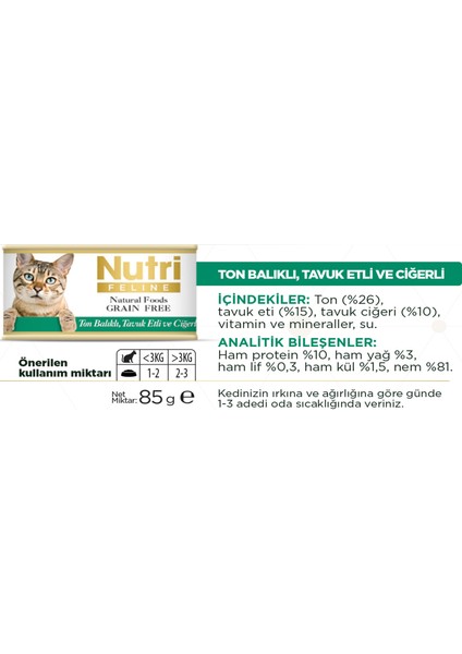 Nutri Feline Ton&tavuk Etli Ciğerli Tahılsız 85gr Nutri Yaş Kedi Maması