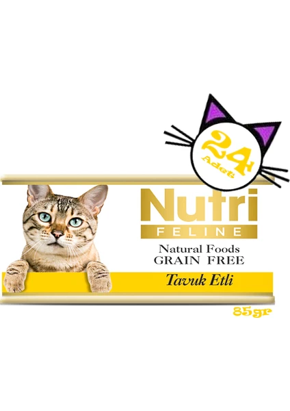 Nutri Feline Tavuk Etli Tahılsız 85gr Nutri Yaş Kedi Maması 24 Adet