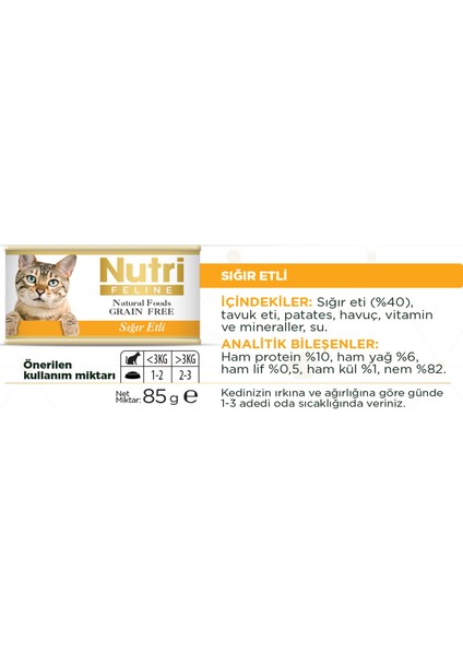 Sığır Etli Tahılsız 85gr Nutri Yaş Kedi Maması 6 Adet