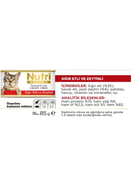 Sığır Etli&zeytinli Tahılsız 85gr Nutri Yaş Kedi Maması 12 Adet