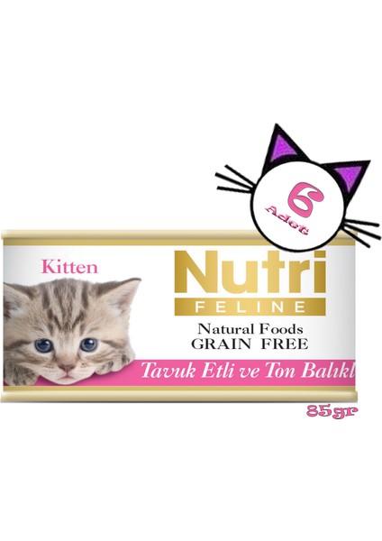 Tavuklu&ton Balıklı Tahılsız 85gr Kitten Nutri Yavru Yaş Kedi Maması 6 Adet