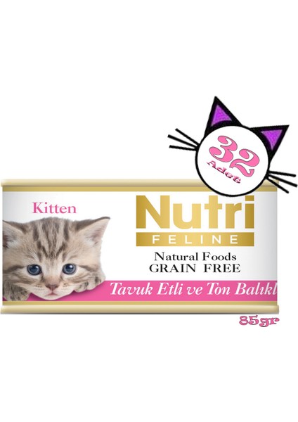 Tavuklu&ton Balıklı Tahılsız 85gr Kitten Nutri Yavru Yaş Kedi Maması 32 Adet