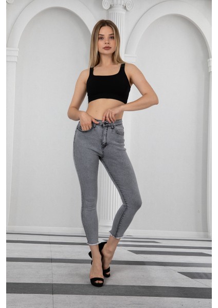 Kadın Skinny Yüksek Bel Bilek Boy Dar Paça Likralı Pantolon