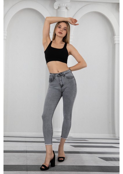 Kadın Skinny Yüksek Bel Bilek Boy Dar Paça Likralı Pantolon fiyatları