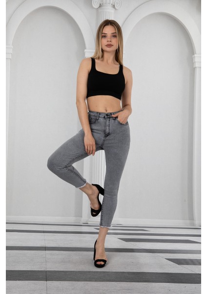 Kadın Skinny Yüksek Bel Bilek Boy Dar Paça Likralı Pantolon modelleri