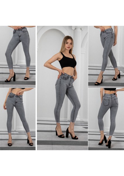 Kadın Skinny Yüksek Bel Bilek Boy Dar Paça Likralı Pantolon fırsatları