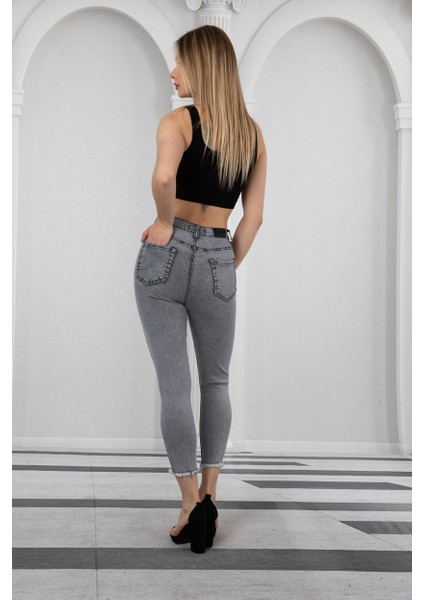 Kadın Skinny Yüksek Bel Bilek Boy Dar Paça Likralı Pantolon indirimleri