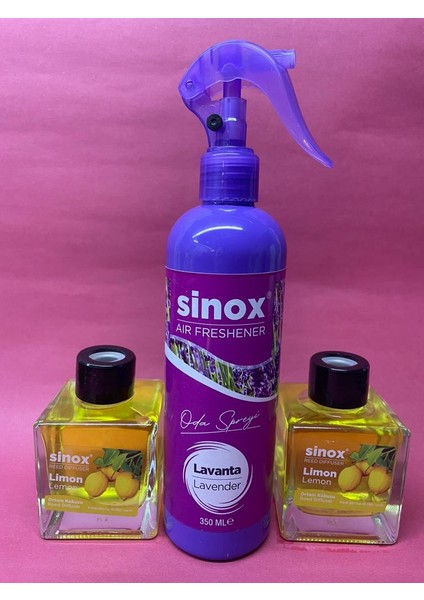 Sino x 2'li Bambu Çubuklu Limon Ofis Banyo Kokusu ve 350 ml Lavanta Oda Spreyi 2 x 120 ml