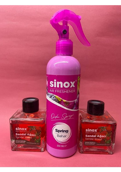 Sino x 2'li Bambu Çubuklu Sandal Ağacı Ofis Banyo Kokusu ve 350 ml Bahar Oda Spreyi 2 x 120 ml