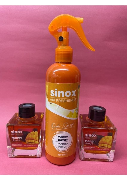 Sino x 2'li Bambu Çubuklu Mangoofis Banyo Kokusu ve 350 ml Mango Kavun Oda Spreyi 2 x 120 ml