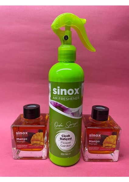 Sino x 2'li Bambu Çubuklu Mango Ofis Banyo Kokusu ve 350 ml Çiçek Bahçesi Oda Spreyi 2 x 120 ml