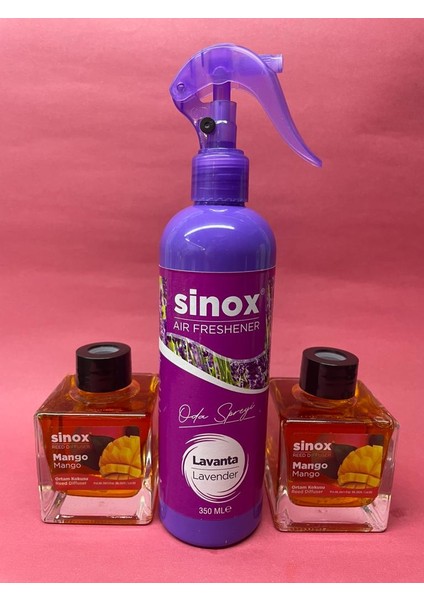 Sino x 2'li Bambu Çubuklu Mango Ofis Banyo Kokusu ve 350 ml Lavanta Oda Spreyi 2 x 120 ml