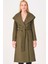 Kadın Kaban Uzun Kol Yün Malzemeden Düz Haki Renk Rahat Kullanım 2