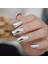 Gümüş Metalik Takma Tırnak Lüks Parlak Ayna Efektli Uzun Boy Kare Nail Art Yapıştırıcılı Set 1