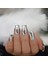 Gümüş Metalik Takma Tırnak Lüks Parlak Ayna Efektli Uzun Boy Kare Nail Art Yapıştırıcılı Set 3
