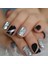 Siyah Beyaz Gümüş Simli Takma Tırnak Lüks Parlak Desenli Kısa Boy Kare Nail Art Yapıştırıcılı Set 1