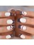 Beyaz Pembe Siyah French Takma Tırnak Lüks Kristal Taşlı Desenli Uzun Kare Nail Art Set 2