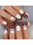 Beyaz Pembe Siyah French Takma Tırnak Lüks Kristal Taşlı Desenli Uzun Kare Nail Art Set 3