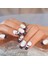 Beyaz Pembe Siyah French Takma Tırnak Lüks Kristal Taşlı Desenli Uzun Kare Nail Art Set 4
