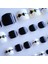Siyah Beyaz Ayak Takma Tırnak Lüks Parlak Doğal Pedikür Natürel Desenli Nail Art Yapıştırıcı Kit 2