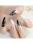 Eda Luxury Beauty Siyah Beyaz Simli French Takma Tırnak Lüks Desenli Extra Uzun Sivri Uçlu Stiletto Nail Art Set 1