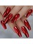 Kırmızı Metalik Takma Tırnak Lüks Parlak Extra Uzun Kare Coffin Ballerina Nail Art Set 1
