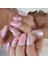 Pembe Simli Takma Tırnak Lüks Kristal Taşlı Desenli Orta Boy Oval Stiletto Nail Art Set 1