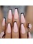Natürel Pembe Siyah French Takma Tırnak Lüks Parlak Desenli Extra Uzun Kare Ballerina Nail Art Set 3