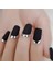 Siyah Gümüş Mat French Takma Tırnak Lüks Desenli Uzun Kare Ballerina Nail Art Yapıştırıcılı Set 2
