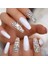 Beyaz Takma Tırnak Lüks Parlak Kristal Taşlı Desenli Extra Uzun Kare Köşeli Ballerina Nail Art Set 2