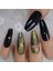 Yeşil Siyah Galaksi Takma Tırnak Lüks Taşlı Desenli Extra Uzun Kare Köşeli Ballerina Nail Art Set 1