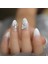 Beyaz Simli Ombre French Takma Tırnak Lüks Kristal Taşlı Desenli Uzun Oval Stiletto Nail Art Set 1