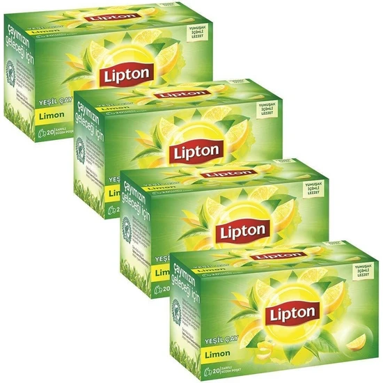 Lipton Bardak Poşet Bitki Çayı Limonlu Yeşil Çay 20'li x 4