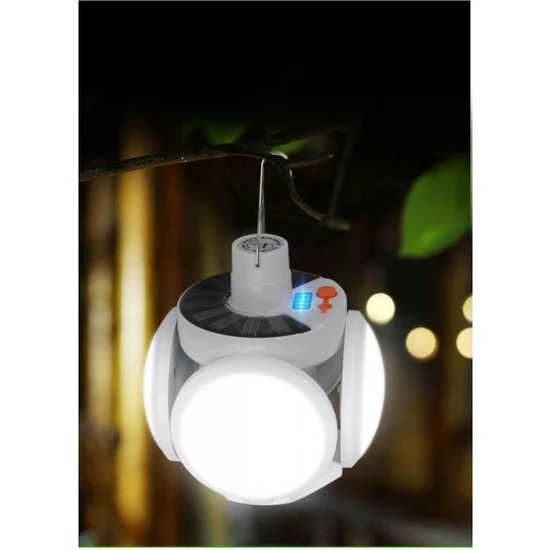Dream Plus Solar Güneş Enerjili ve USB Şarjlı 5 Kanatlı Bahçe Aydınlatma LED Askılı Pratik Kamp Lambası