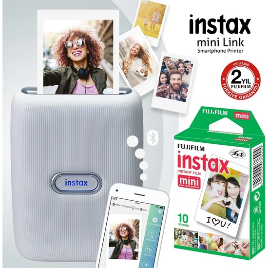 Fujifilm Instax Mini Link Beyaz Akıllı Telefon Yazıcısı ve 10'lu Mini Film