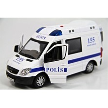 Vardem 1:32 Işıklı Sesli Metal Polis Arabası (Mercedes Benz Sprinter)