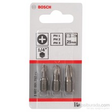 Bosch  - 3 Parçalı Ekstra Sert Serisi Vidalama Ucu Seti (Ph) - Ph1: Ph2: Ph3: 25 Mm